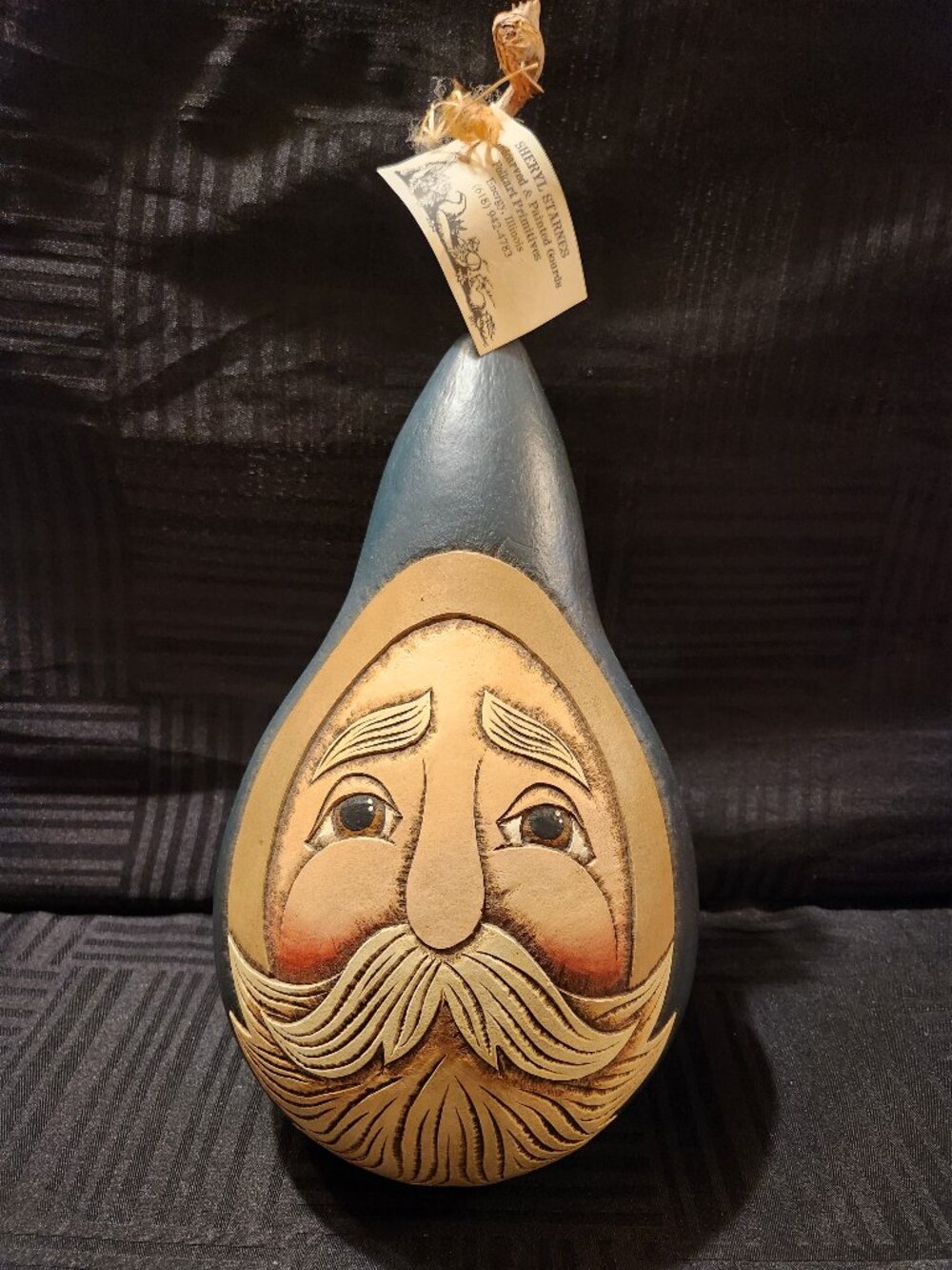 Hand Carved Folk Art Gourd Face Sculpture Sheryl Starnes Primitive Decor Signed